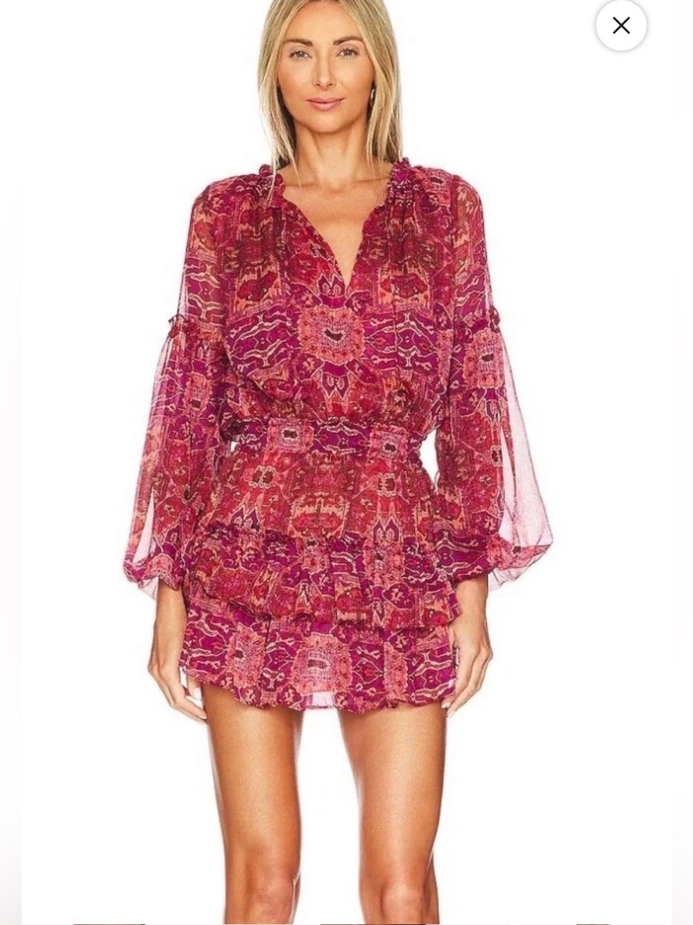 MISA Los Angeles Teya Mini Dress Septima Tapestry Chiffon Womens Size Small